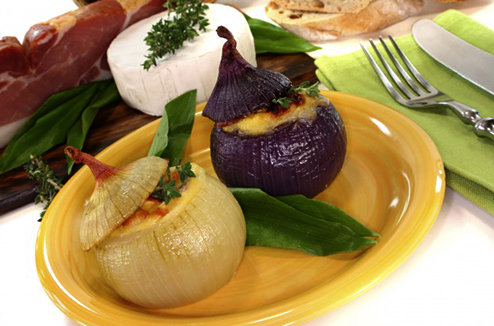 Oignons farcis au jambon sec et fromage de chèvre