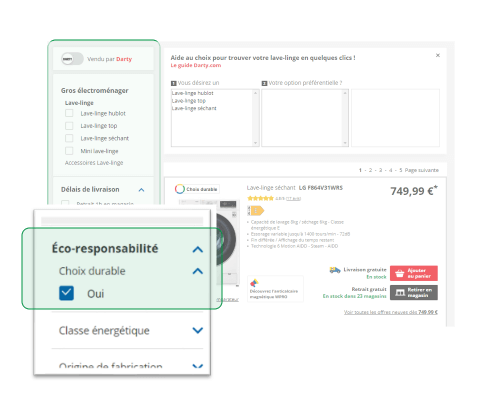 filtre choix durable sur une page liste