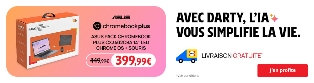 Asus pack chromebook plus CX3402CBA 14 pouces LED, Chrome OS + Souris  399,99 au lieu de 449,99